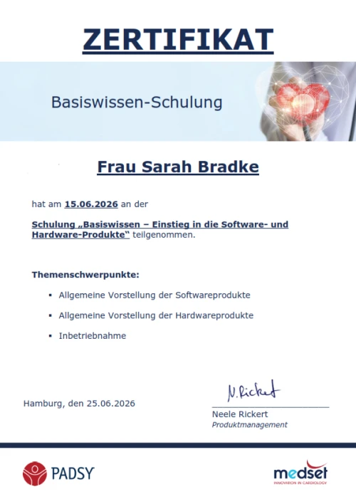 Zertifizierung Medizinprodukte von medset  Padsy - Sarah Bradke