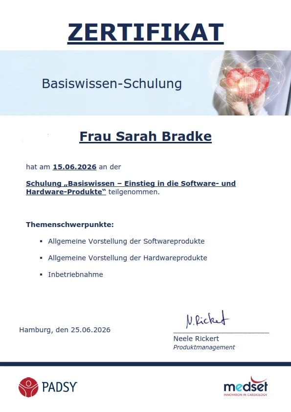 Zertifizierung Medizinprodukte von medset  Padsy - Sarah Bradke
