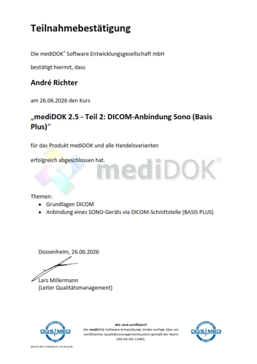 Teilnahmebestätigung: mediDOK 2.5 DICOM-Anbindung - André Richter