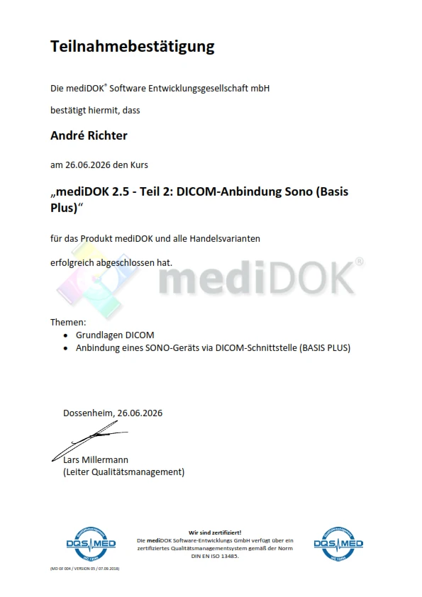 Teilnahmebestätigung: mediDOK 2.5 DICOM-Anbindung - André Richter